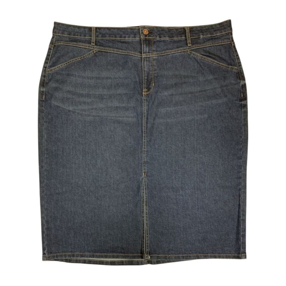 Dark Wash - Edited by Hunter McGrady Women's Denim Midi Skirt, High-Rise Fit, Pl